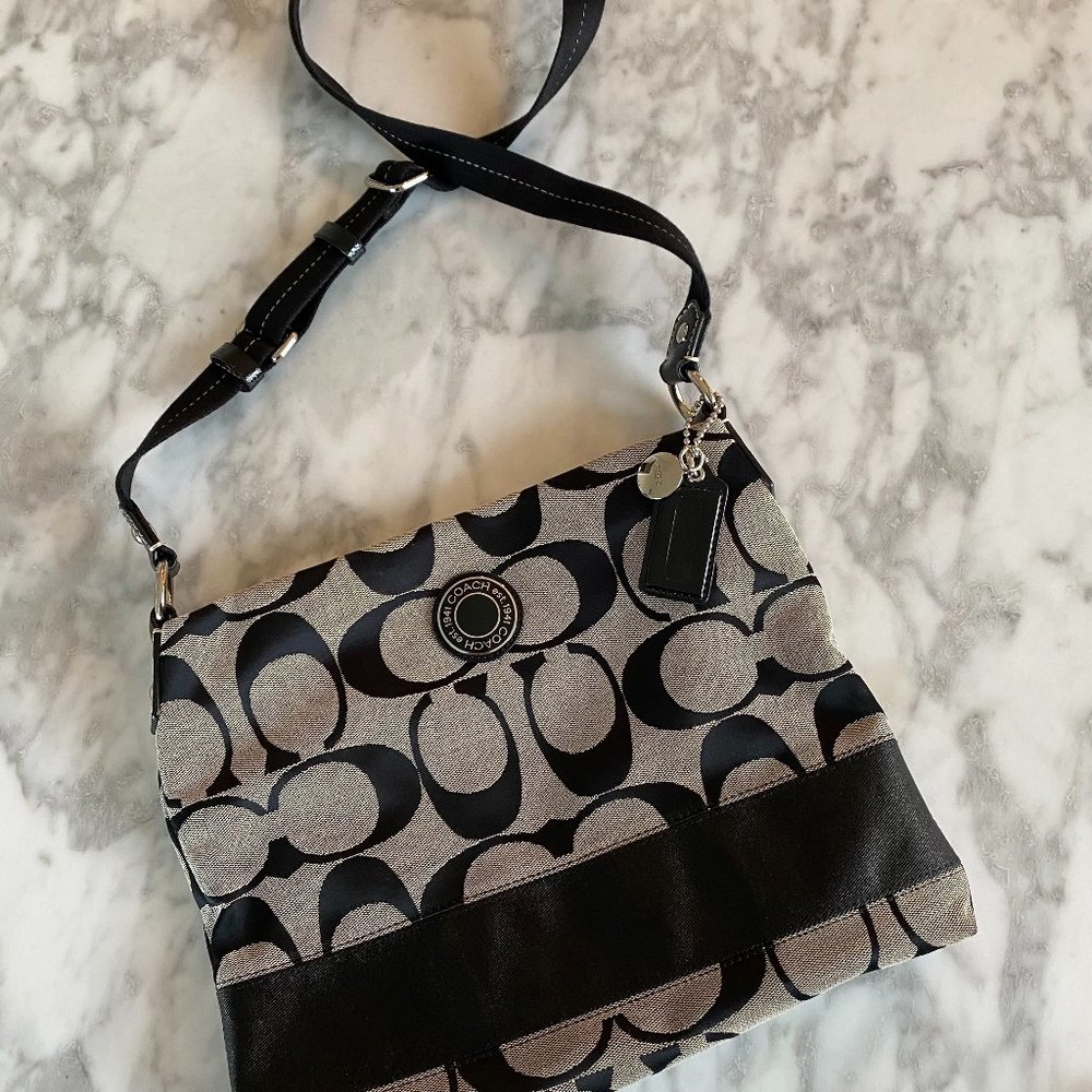 Coach Signature Stripe Crossbody Messenger Bag